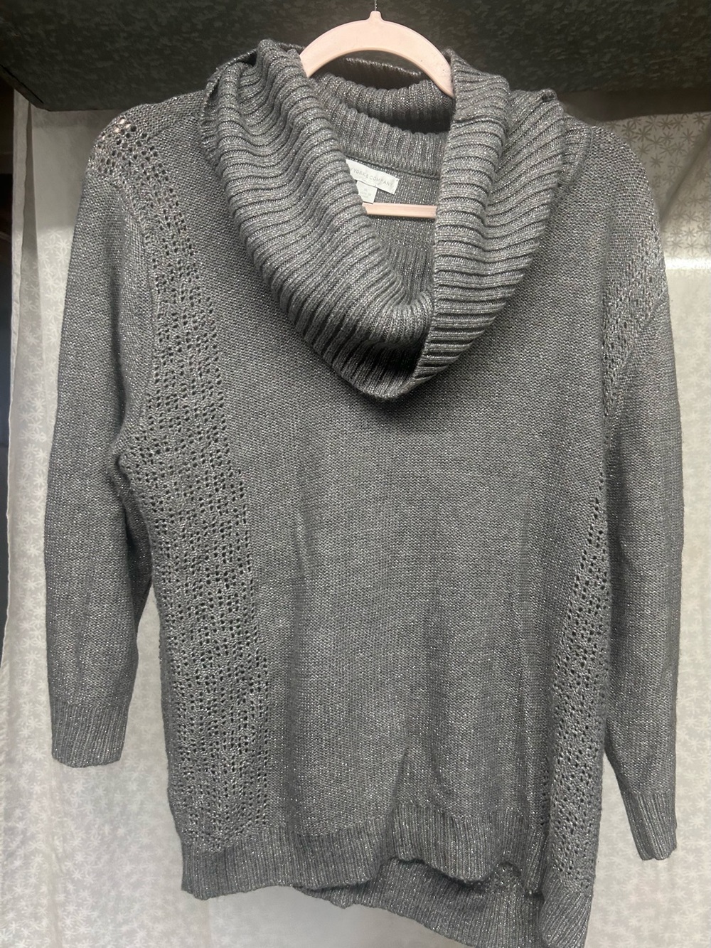 New York & Company Grey Open-Knit Cowl Neck Sweater